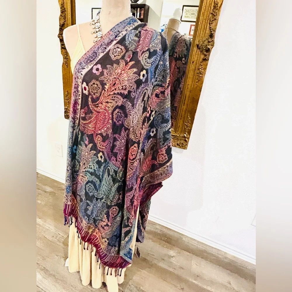 Southwestern Jewel Tone ANU Large Scarf Wrap Shawl Western Gypsy Witchy Boho NEW
